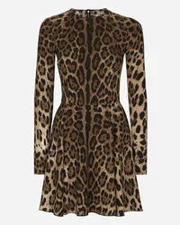 Dolce & Gabbana Abito Corto In Cady Stampa Leopardo - Donna Abiti Stampa Animalier Viscosa Leo