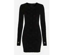 Short Flocked Jersey Dress With All-over Dg Logo - Donna Abiti Nero Cotone