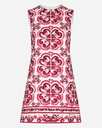 Dolce & Gabbana Abito Corto In Broccato Stampa Maiolica - Donna Abiti Fucsia Cotone Tris