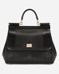 Dolce & Gabbana Borsa Sicily Media In Vitello Stampa Iguana - Donna Borse A Mano Nero Pelle Nero