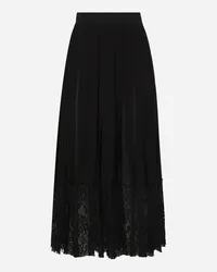 Dolce & Gabbana Gonna Longuette In Georgette Con Bordo In Pizzo - Donna Gonne Nero Seta Nero