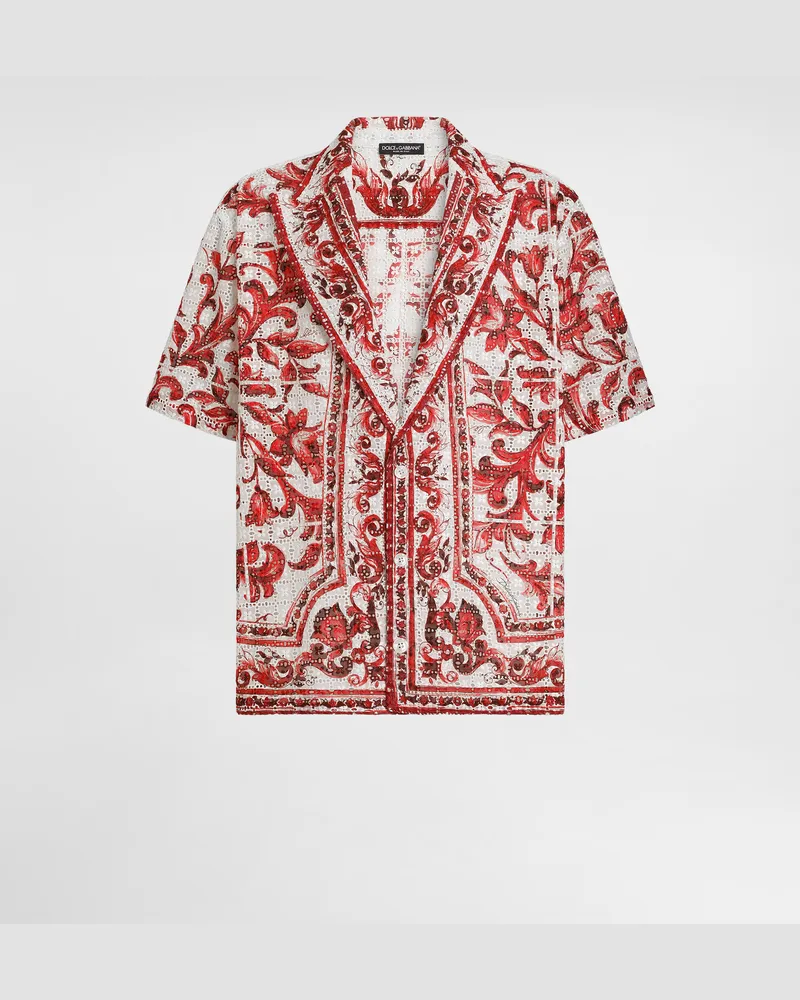 Dolce & Gabbana Camicia Vanity In Pizzo Sangallo Stampa Maiolica - Uomo Camicie Multicolore Multicolore