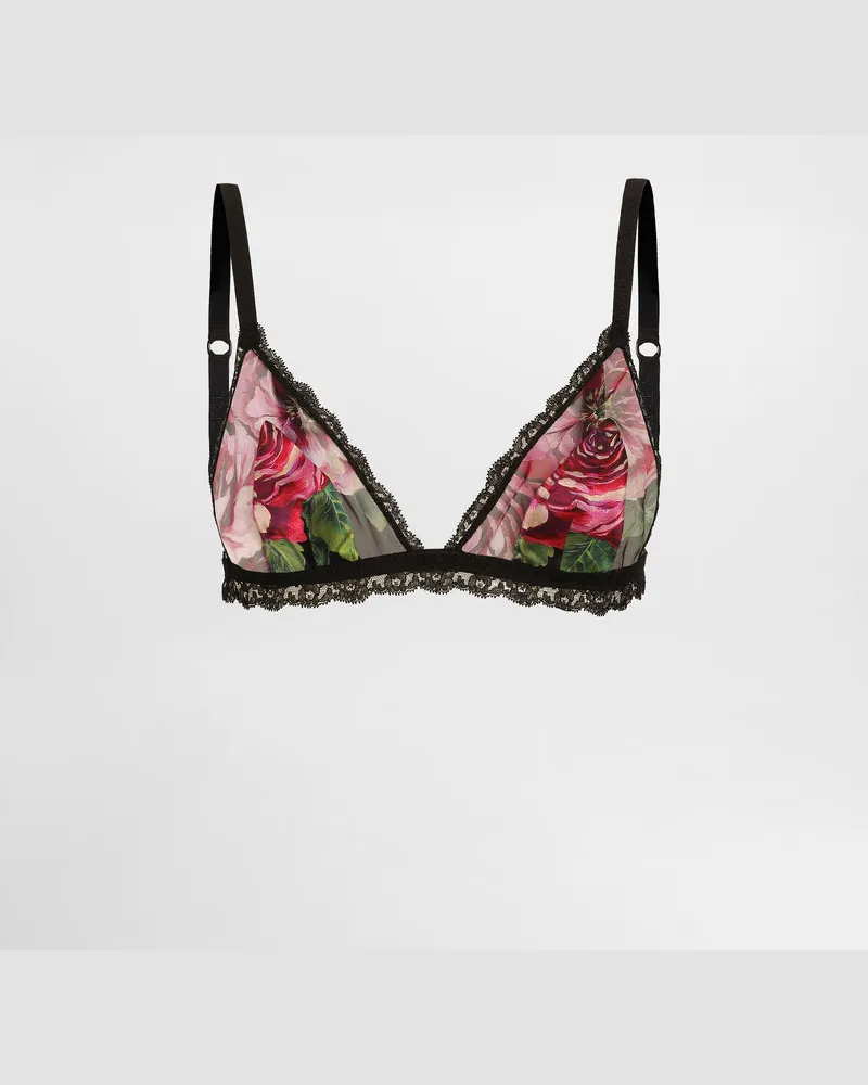 Dolce & Gabbana Reggiseno A Triangolo In Raso E Tulle Stampa Rosa - Donna Intimo Stampa Stampa