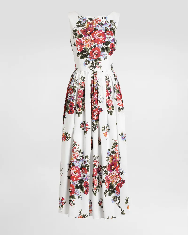 Dolce & Gabbana Abito In Cotone Stampa Mazzo Di Fiori - Donna Abiti Multicolore Multicolore