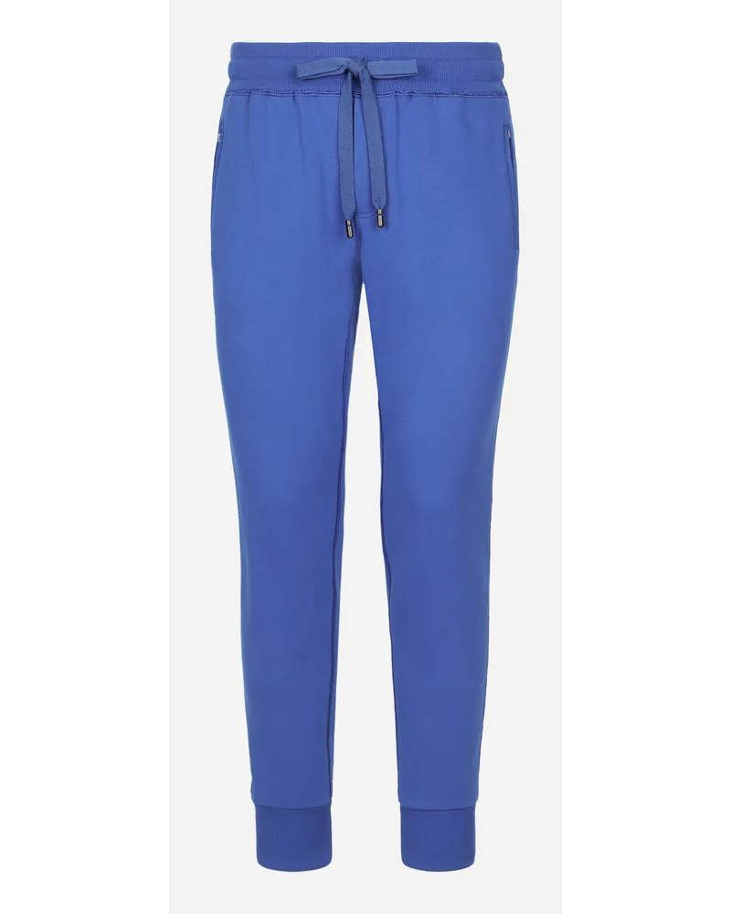 Dolce & Gabbana Pantalone Jogging In Jersey Con Placca Logata - Uomo Pantaloni E Shorts Blu Cotone Blu