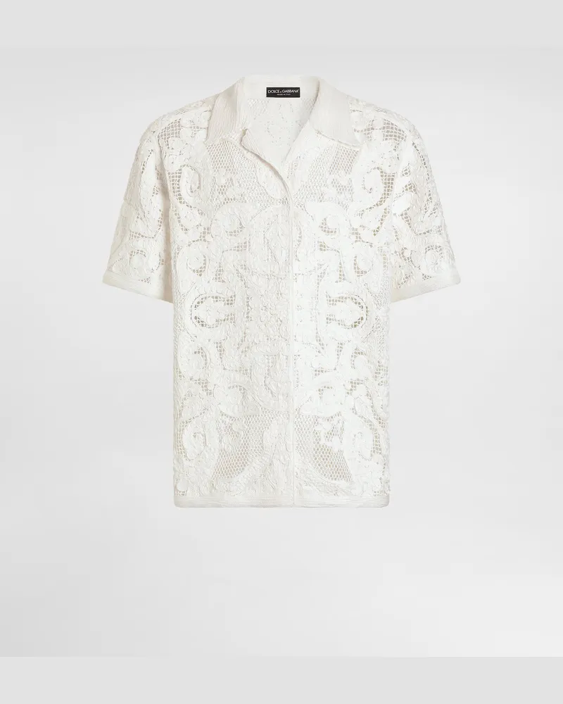 Dolce & Gabbana Camicia In Cotone Con Ricamo Macramè - Uomo Maglieria Panna Panna