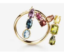 Rainbow Alphabet M Ring In Yellow Gold With Multicolor Fine Gems - Donna Anelli Oro