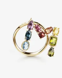 Dolce & Gabbana Rainbow Alphabet M Ring In Yellow Gold With Multicolor Fine Gems - Donna Anelli Oro Oro