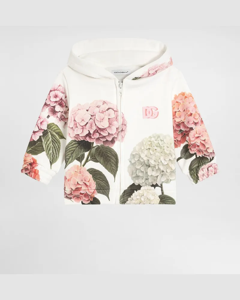 Dolce & Gabbana Felpa Con Cappuccio Stampa Ortensia E Patch - Donna Collection Bianco Bianco