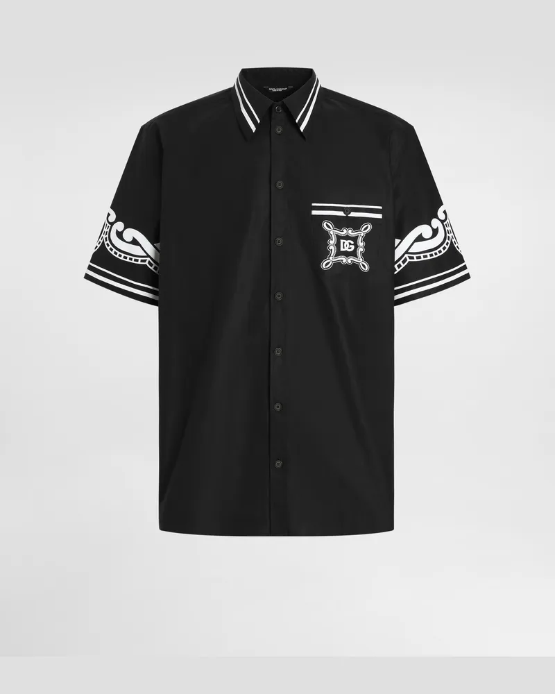 Dolce & Gabbana Camicia In Popeline E Dettagli Stampati - Uomo Camicie Nero Nero
