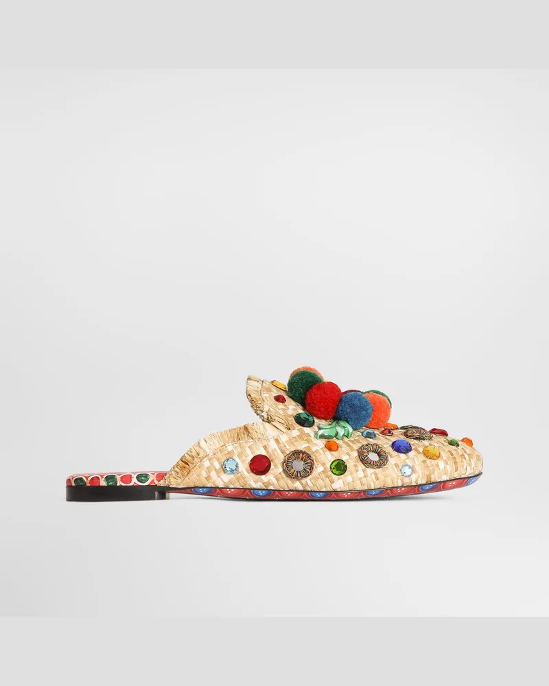 Dolce & Gabbana Mule In Rafia Con Ricami - Donna Slide E Mule Multicolore Multicolore