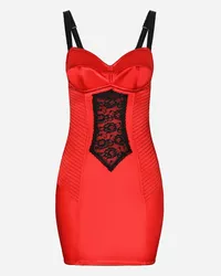 Dolce & Gabbana Abito Corto In Raso Con Dettaglio In Pizzo - Donna Abiti Rosso Raso Rosso