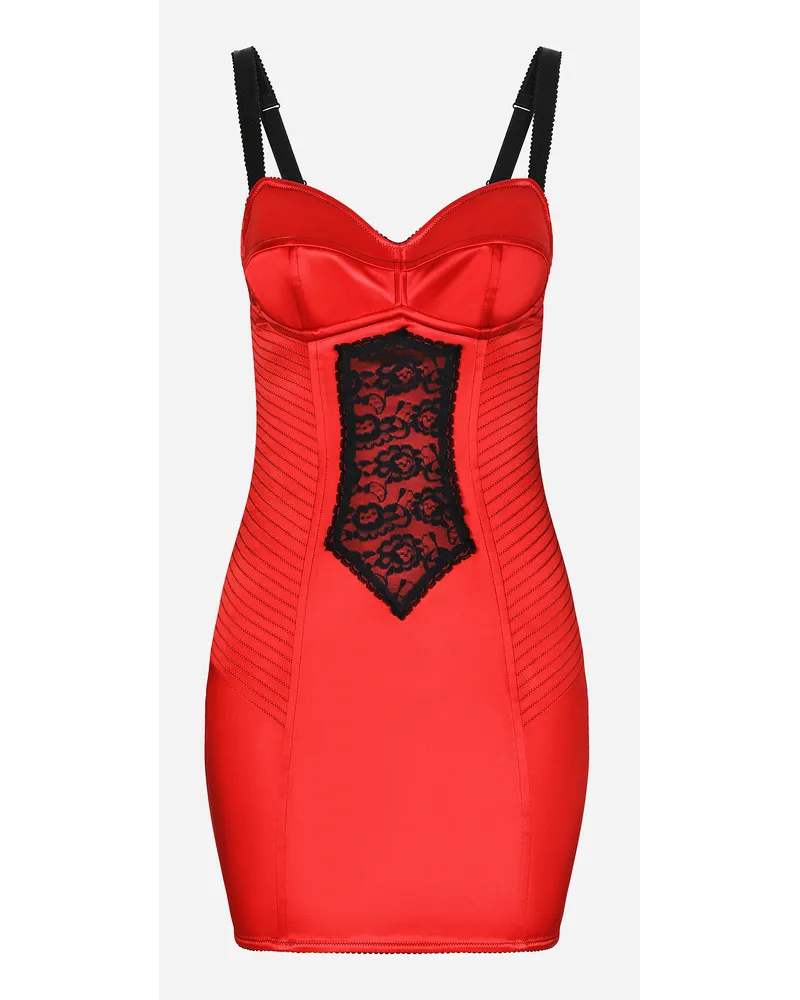 Dolce & Gabbana Abito Corto In Raso Con Dettaglio In Pizzo - Donna Abiti Rosso Raso Rosso