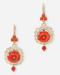 Dolce & Gabbana Coral Leverback Earrings In Yellow 18kt Gold With Coral Roses - Donna Orecchini Oro Oro