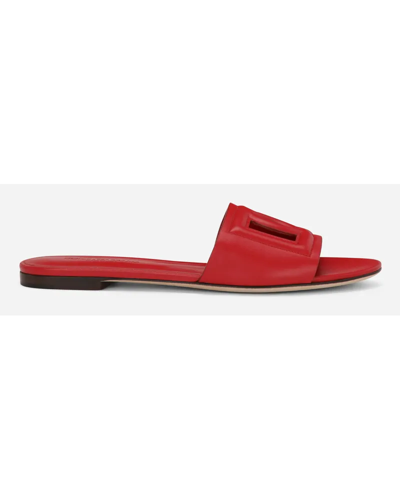 Dolce & Gabbana Slide In Pelle Di Vitello E Logo Dg - Donna Slide E Mule Rosso Pelle Rosso