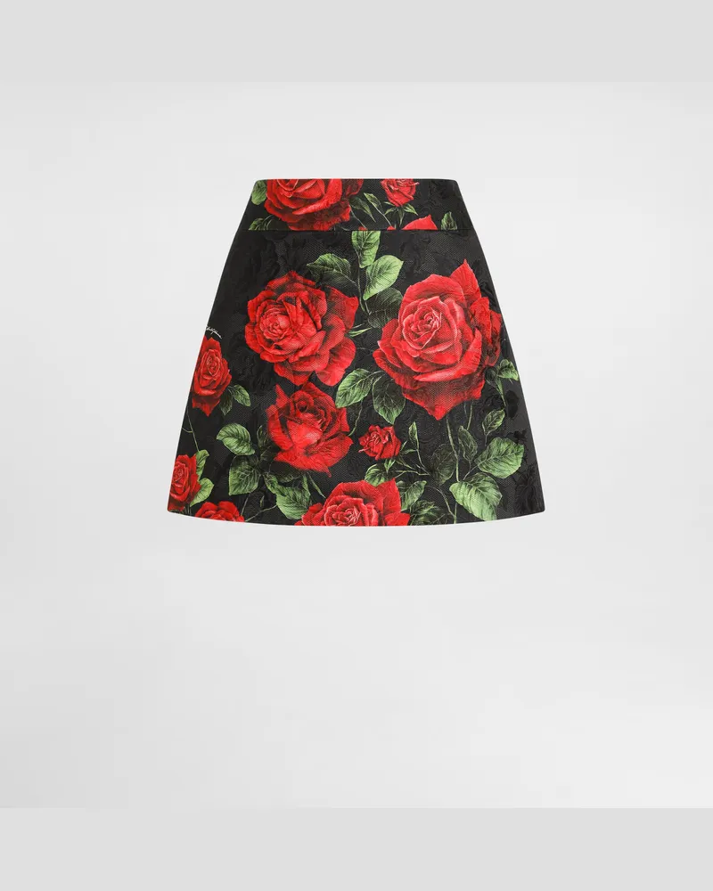 Dolce & Gabbana Minigonna In Broccato Stampa Rose - Donna Gonne Multicolore Multicolore