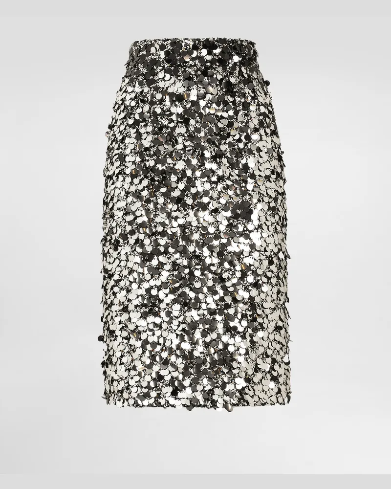 Dolce & Gabbana Gonna Midi Ricamata In Paillettes - Donna Gonne Argento Argento