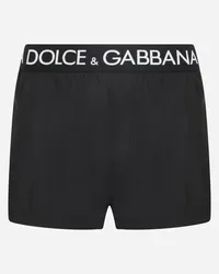 Dolce & Gabbana Boxer Da Mare Corto Con Vita Elastica Logata - Uomo Beachwear Nero Tessuto Nero