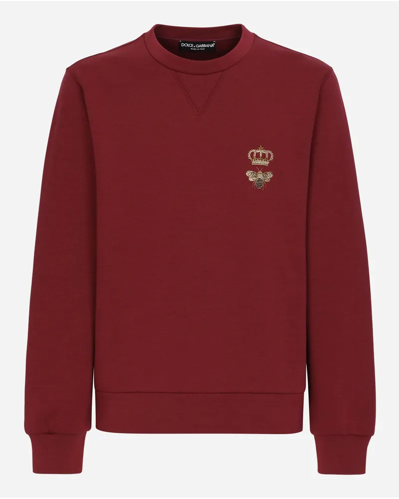 Dolce & Gabbana Felpa Jersey Cotone Con Ricamo - Uomo Felpe Bordeaux Cotone Vino