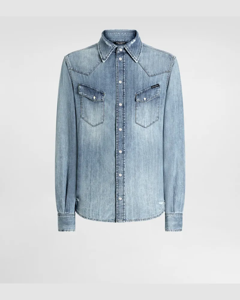 Dolce & Gabbana Camicia In Denim - Uomo Denim Multicolore Variante