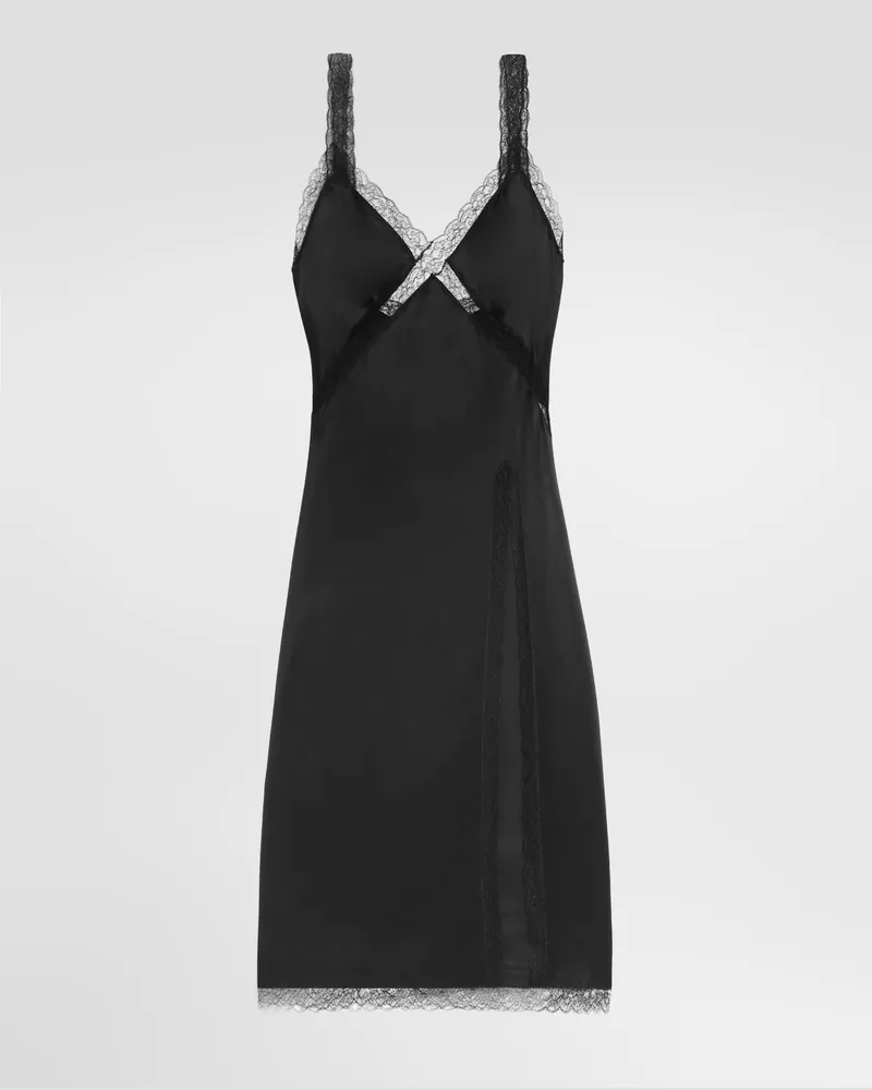 Dolce & Gabbana Abito Tipo Sottoveste In Raso Di Seta - Donna Abiti Nero Seta Nero