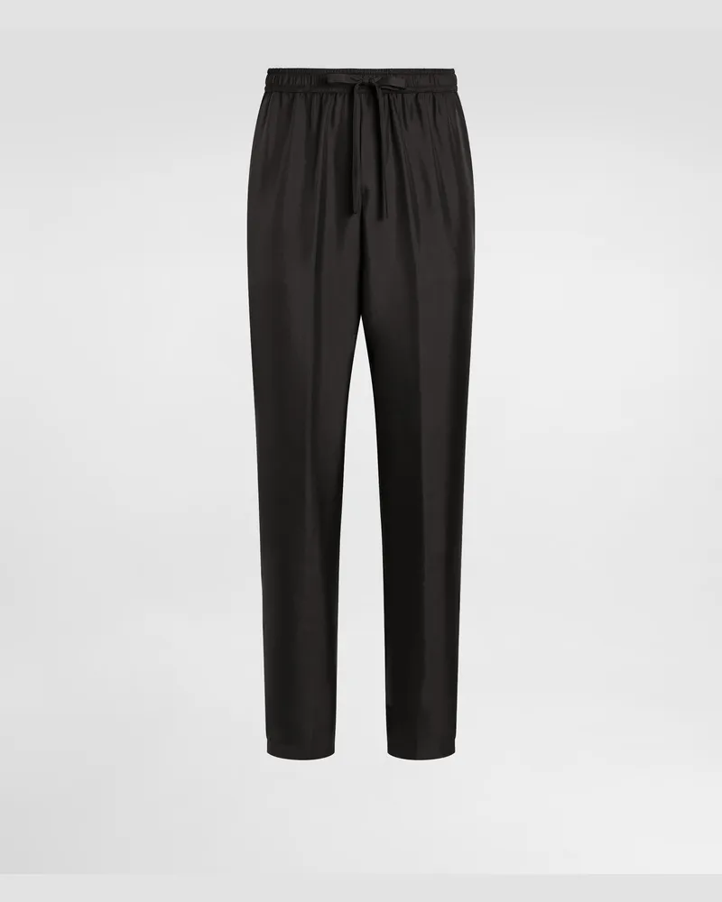 Dolce & Gabbana Pantalone Jogging In Seta Con Patch Ricamo Dg - Uomo Pantaloni E Shorts Nero Nero