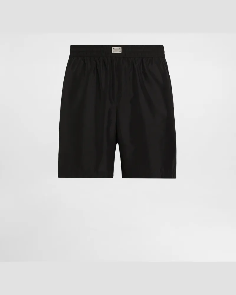 Dolce & Gabbana Boxer Da Mare Medio Con Placca - Uomo Beachwear Nero Nero