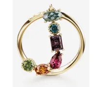Rainbow Alphabet J Ring In Yellow Gold With Multicolor Fine Gems - Donna Anelli Oro