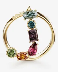 Dolce & Gabbana Rainbow Alphabet J Ring In Yellow Gold With Multicolor Fine Gems - Donna Anelli Oro Oro