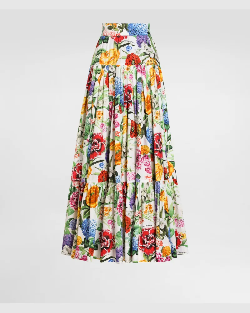 Dolce & Gabbana Gonna Lunga A Balze In Cotone Stampa Fiori - Donna Gonne Stampa Stampa