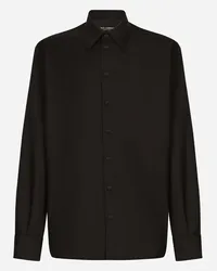 Dolce & Gabbana Camicia In Lana E Seta Con Placca Logata - Uomo Camicie Nero Tessuto Nero