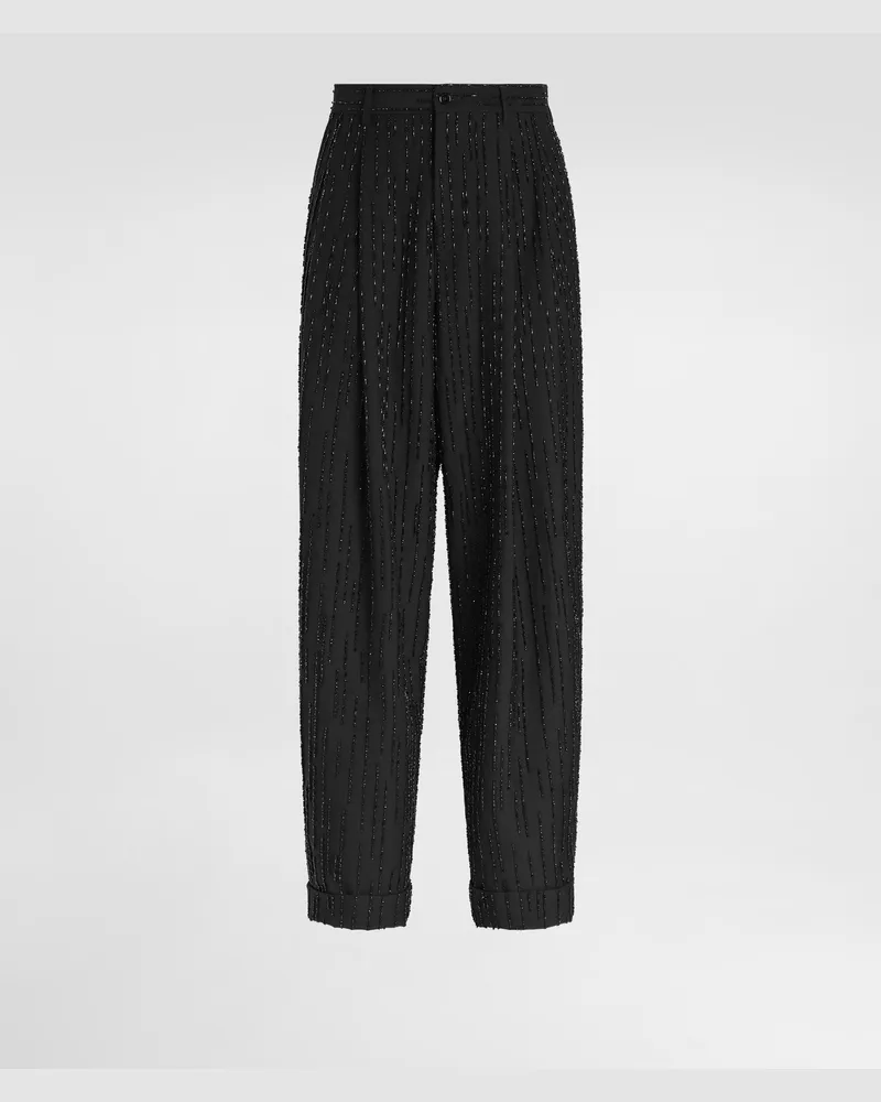 Dolce & Gabbana Pantaloni In Lana Vergine Con Ricamo - Uomo Pantaloni E Shorts Multicolore Variante