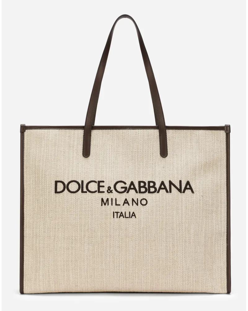 Dolce & Gabbana Shopping Grande In Canvas Strutturato - Uomo Borse Shopping Beige Cotone Sabbia