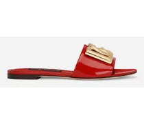 Slide In Pelle Di Vitello Lucida Con Logo Dg - Donna Slide E Mule Rosso Pelle