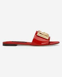 Dolce & Gabbana Slide In Pelle Di Vitello Lucida Con Logo Dg - Donna Slide E Mule Rosso Pelle Rosso