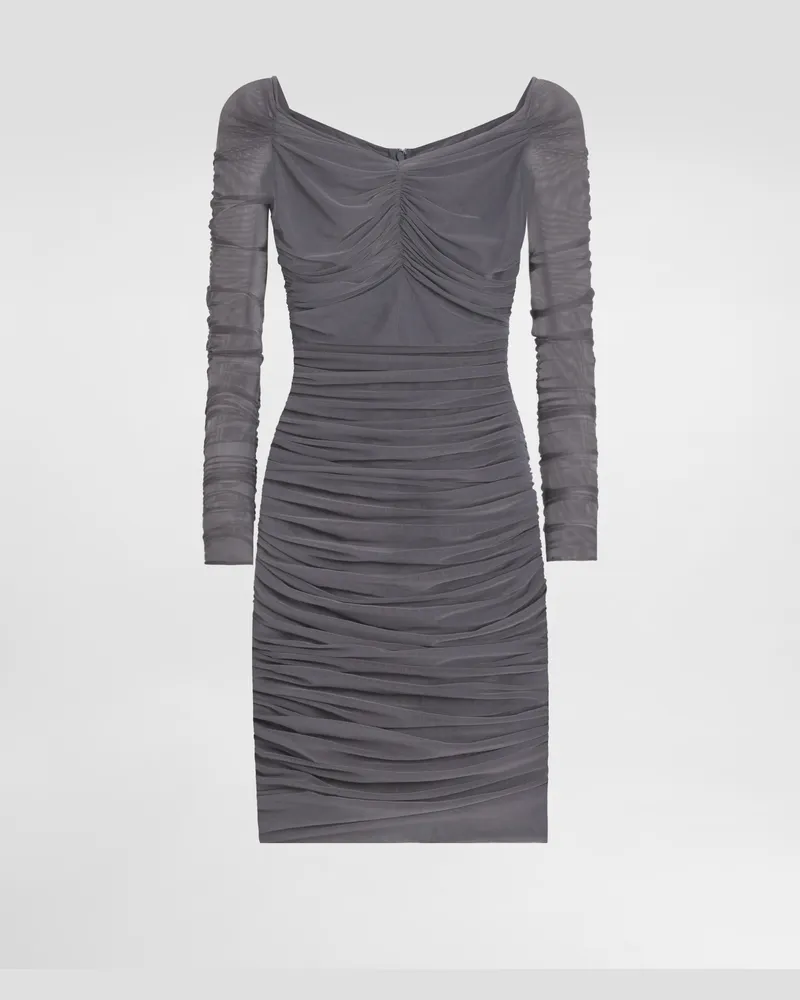 Dolce & Gabbana Abito Corto In Tulle Leggero Drappeggiato - Donna Abiti Grigio Grigio