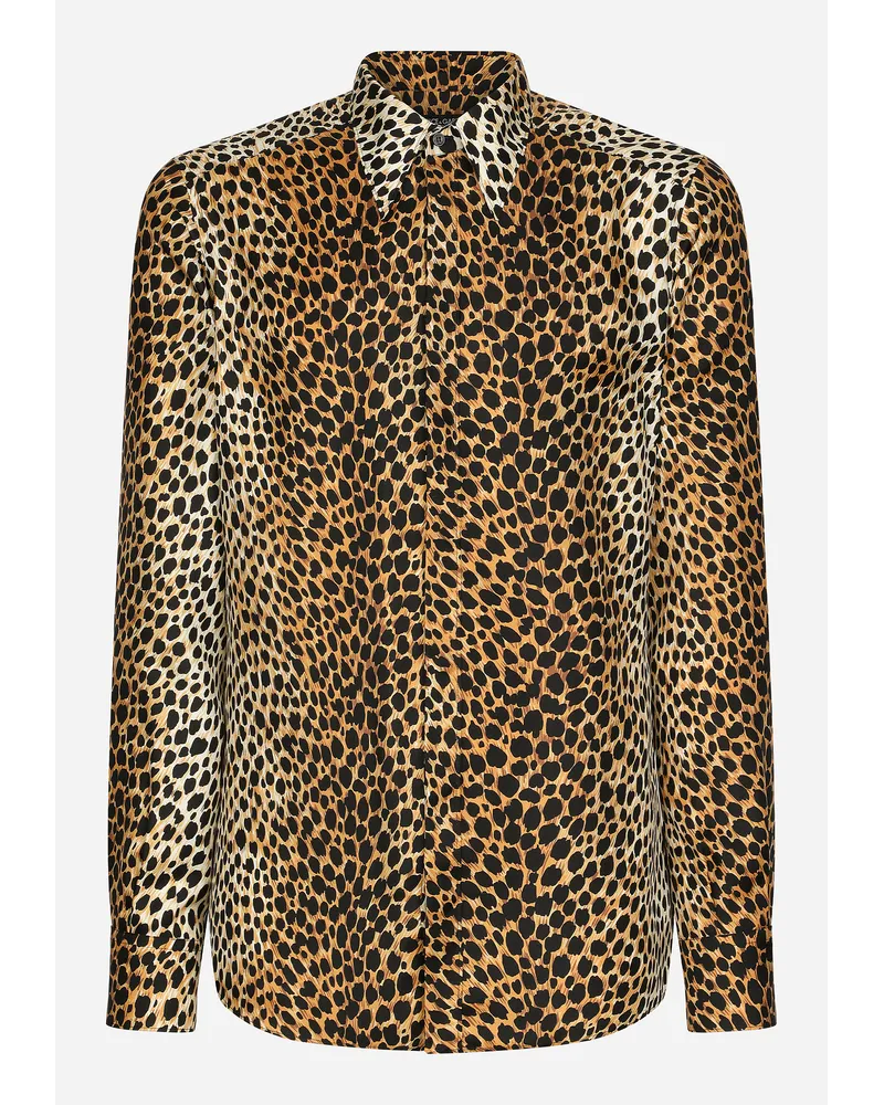 Dolce & Gabbana Camicia Martini Twill Di Seta Stampa Ocelot - Uomo Camicie Multicolore Multicolore