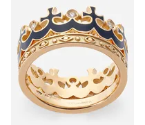 Crown Yellow Gold Ring With Blue Enamel Crown And Diamonds - Uomo Anelli Oro