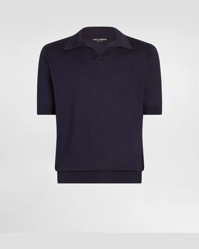 Dolce & Gabbana Polo In Maglia Di Seta - Uomo Maglieria Blu Blu