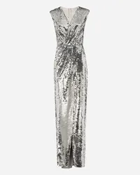 Dolce & Gabbana Long Sequined Dress With Draping - Donna Abiti Argento Argento