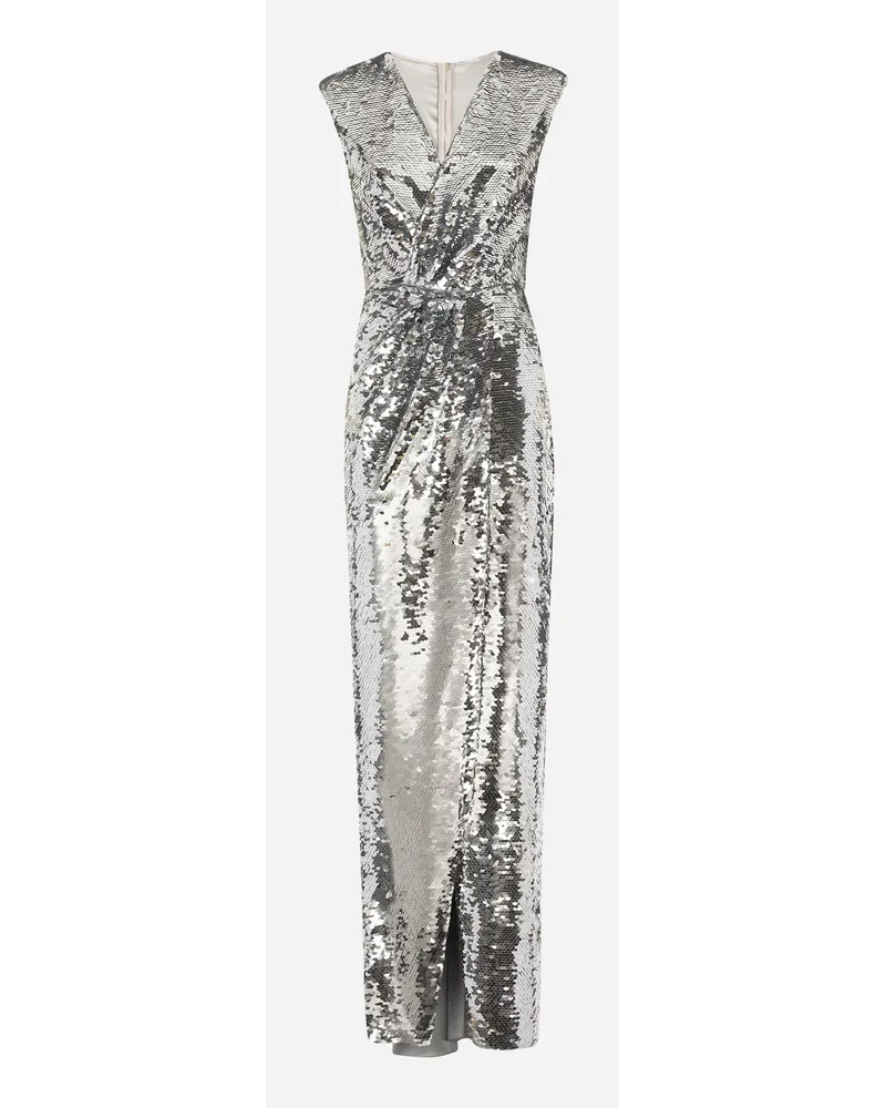Dolce & Gabbana Long Sequined Dress With Draping - Donna Abiti Argento Argento