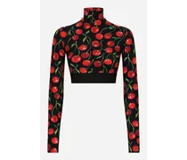 Cherry-print Technical Jersey Turtle-neck Top With Branded Elastic - Donna Maglieria Multicolore Tessuto