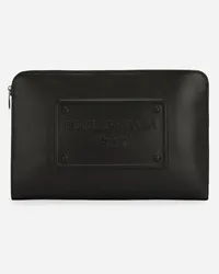 Dolce & Gabbana Pouch Grande In Pelle Di Vitello Con Logo In Rilievo - Uomo Portadocumenti E Clutch Nero Pelle Nero