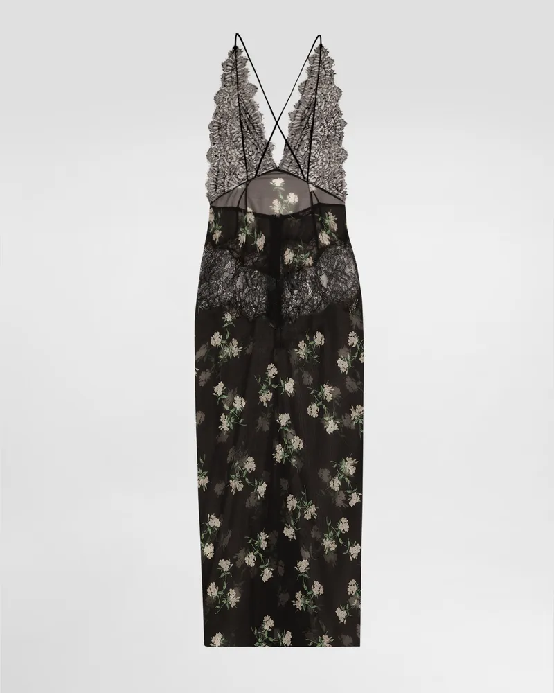 Dolce & Gabbana Abito Stampa Violette Con Inserto In Pizzo - Donna Abiti Multicolore Multicolore