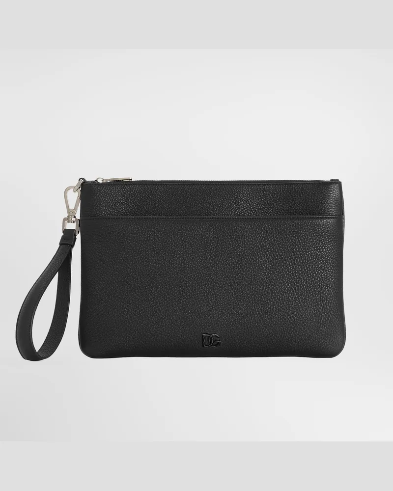 Dolce & Gabbana Necessaire In Pelle Di Vitello Con Logo - Uomo Portadocumenti E Clutch Nero Nero