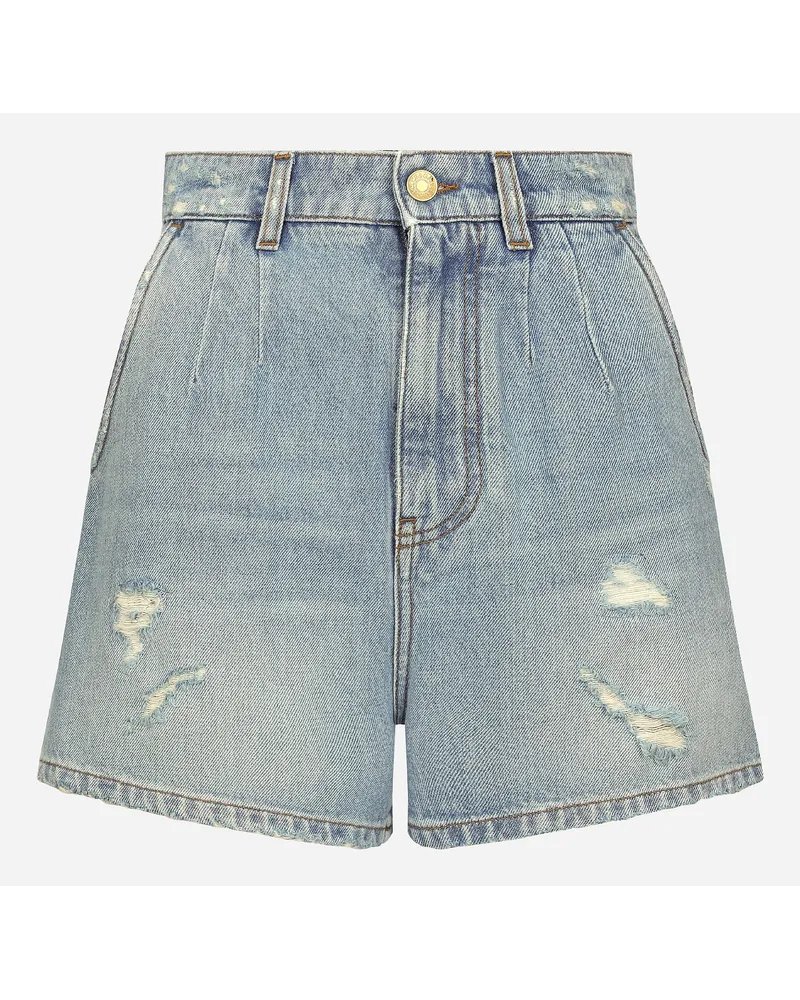 Dolce & Gabbana Shorts Vita Alta In Denim - Donna Denim Multicolore Cotone Variante
