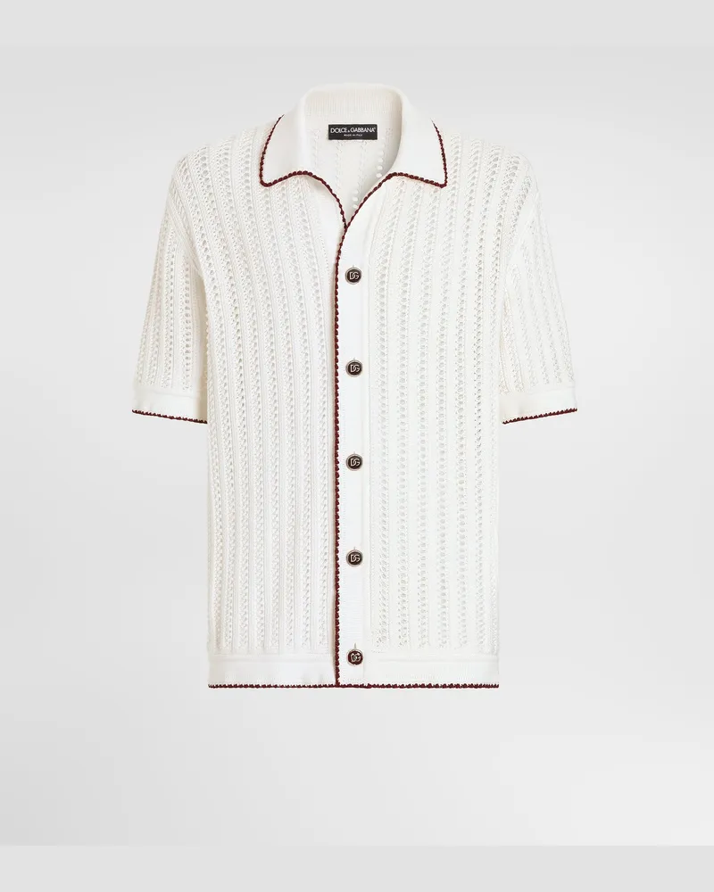 Dolce & Gabbana Camicia In Cotone Punto Crochet - Uomo Maglieria Bianco Bianco