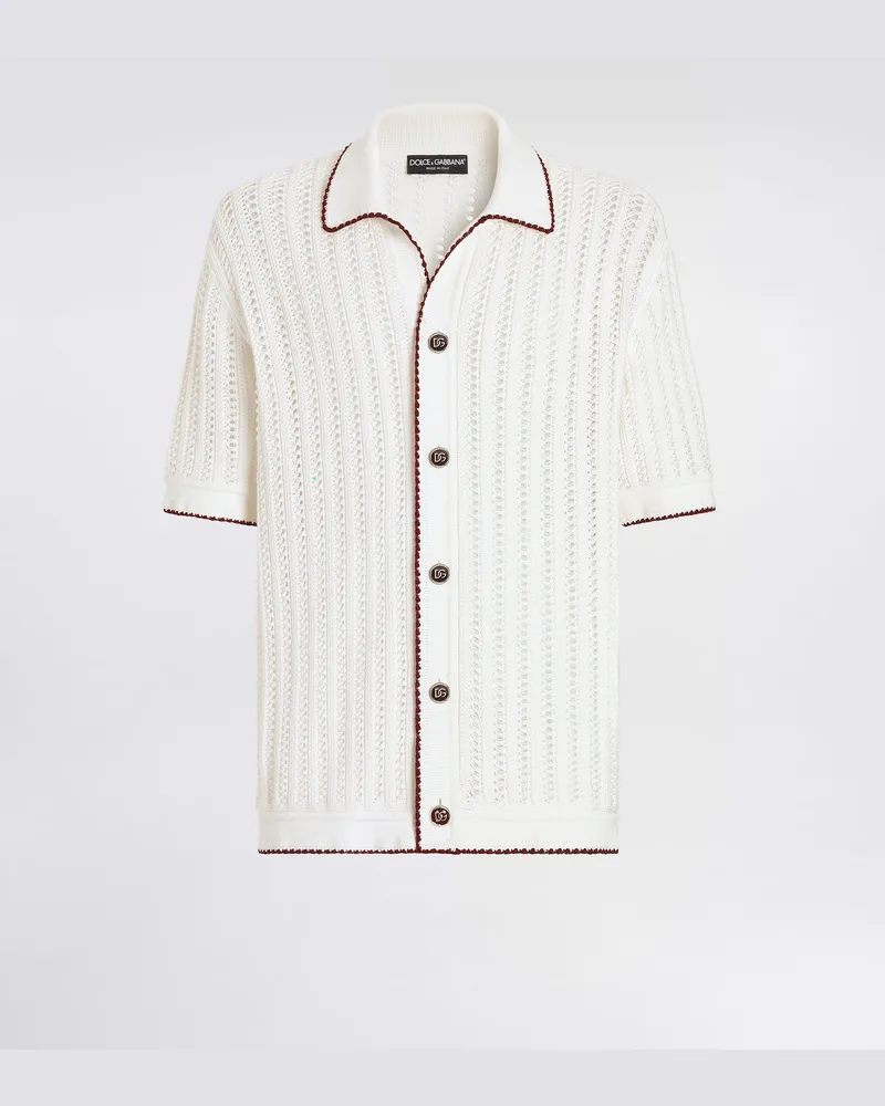 Dolce & Gabbana Camicia In Cotone Punto Crochet - Uomo Maglieria Bianco Bianco