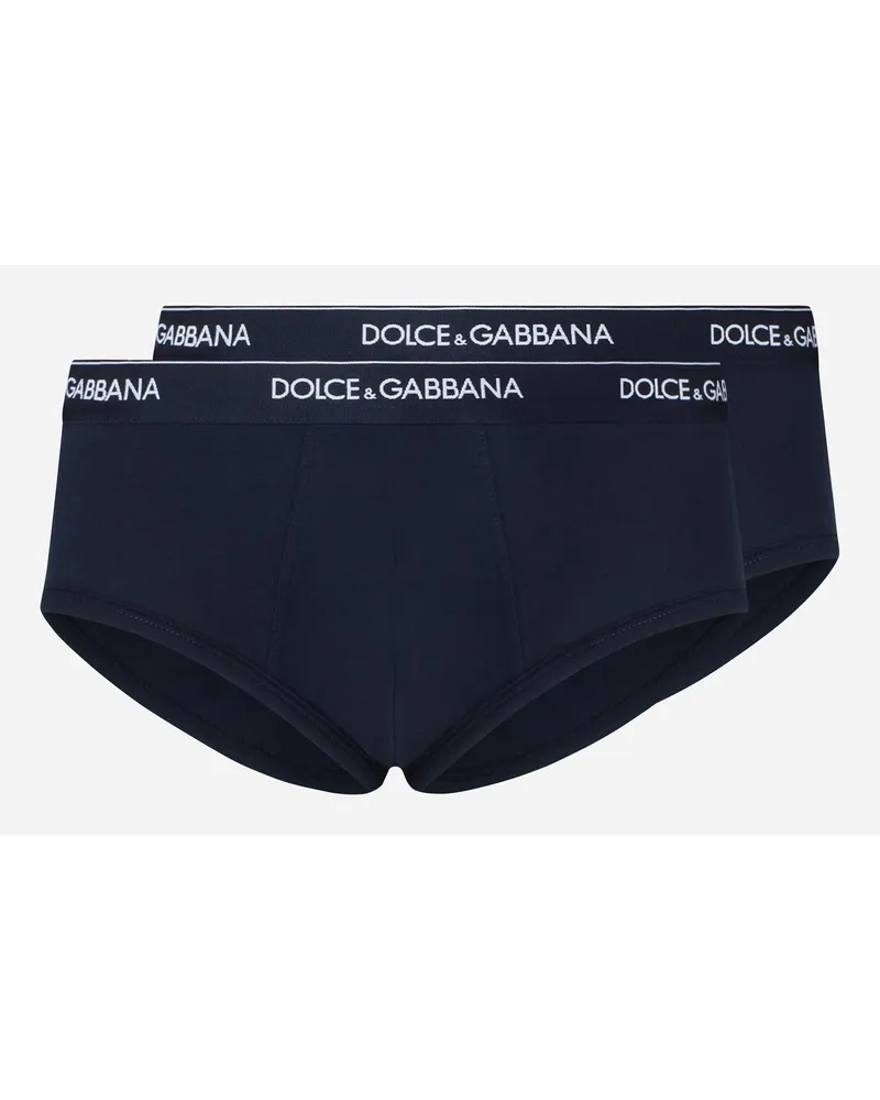 Dolce & Gabbana Bi-pack Slip Brando Cotone Stretch - Uomo Intimo E Loungewear Blu Blue