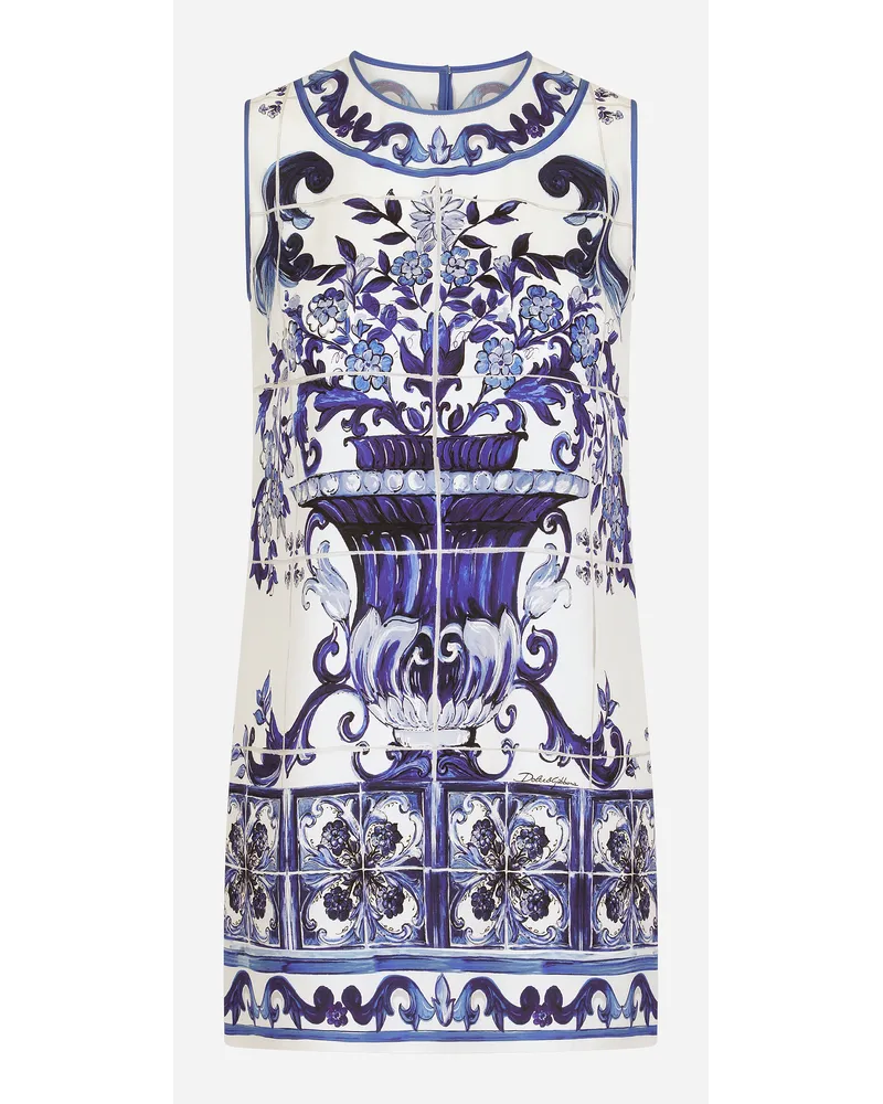 Dolce & Gabbana Top In Charmeuse Stampa Maiolica - Donna Camicie E Top Blu Tris